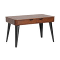 **Mesa de Escritório Moderno com Acabamento em Madeira e Pés Escuros**