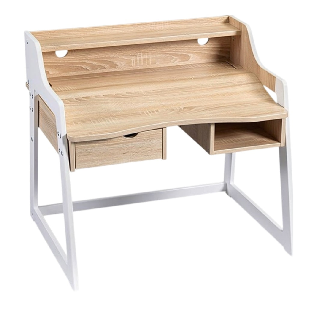 **Mesa de Trabalho em Madeira com Design Moderno e Compartimentos de Armazenamento**