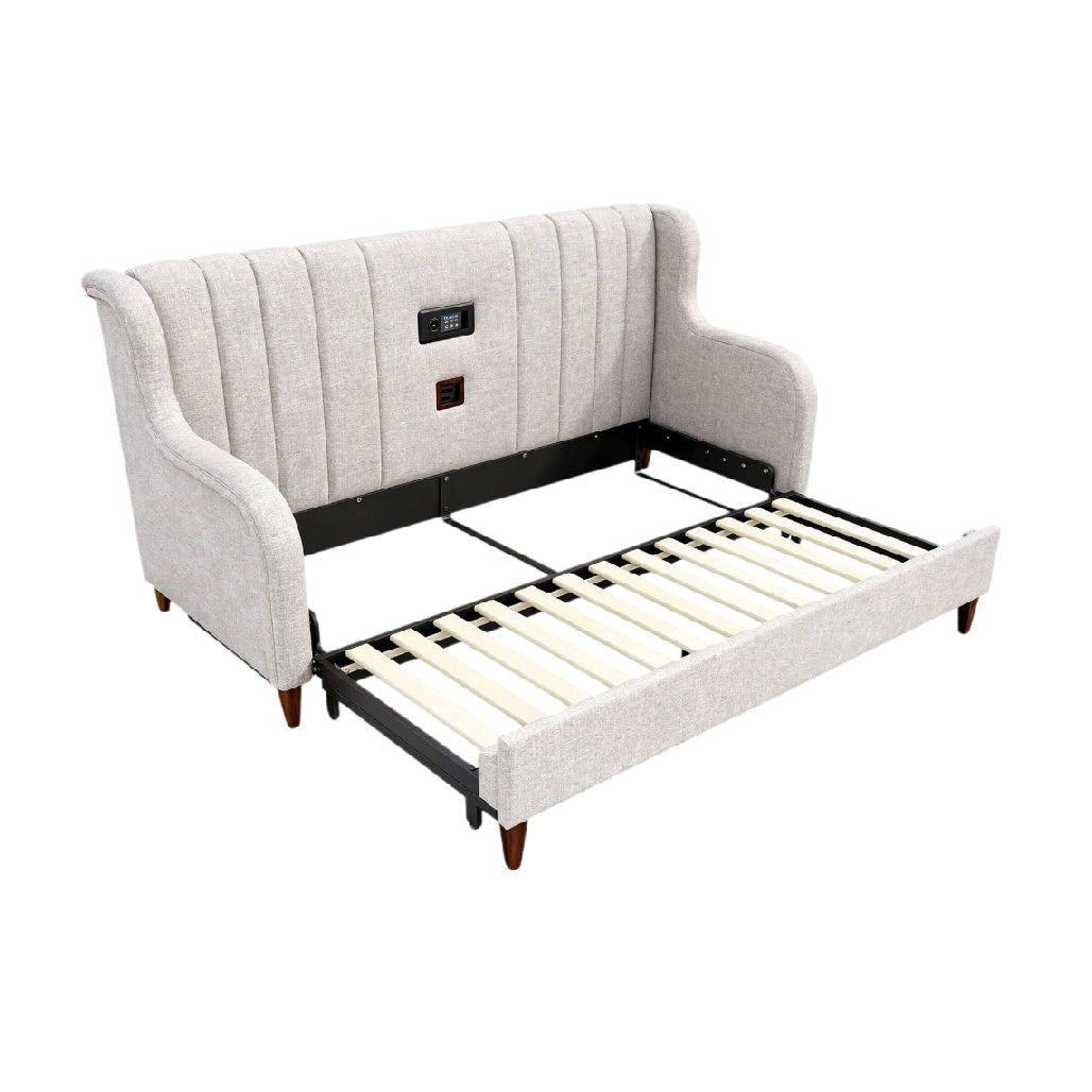 **Sofá-camas retrátil com porta USB e design moderno**