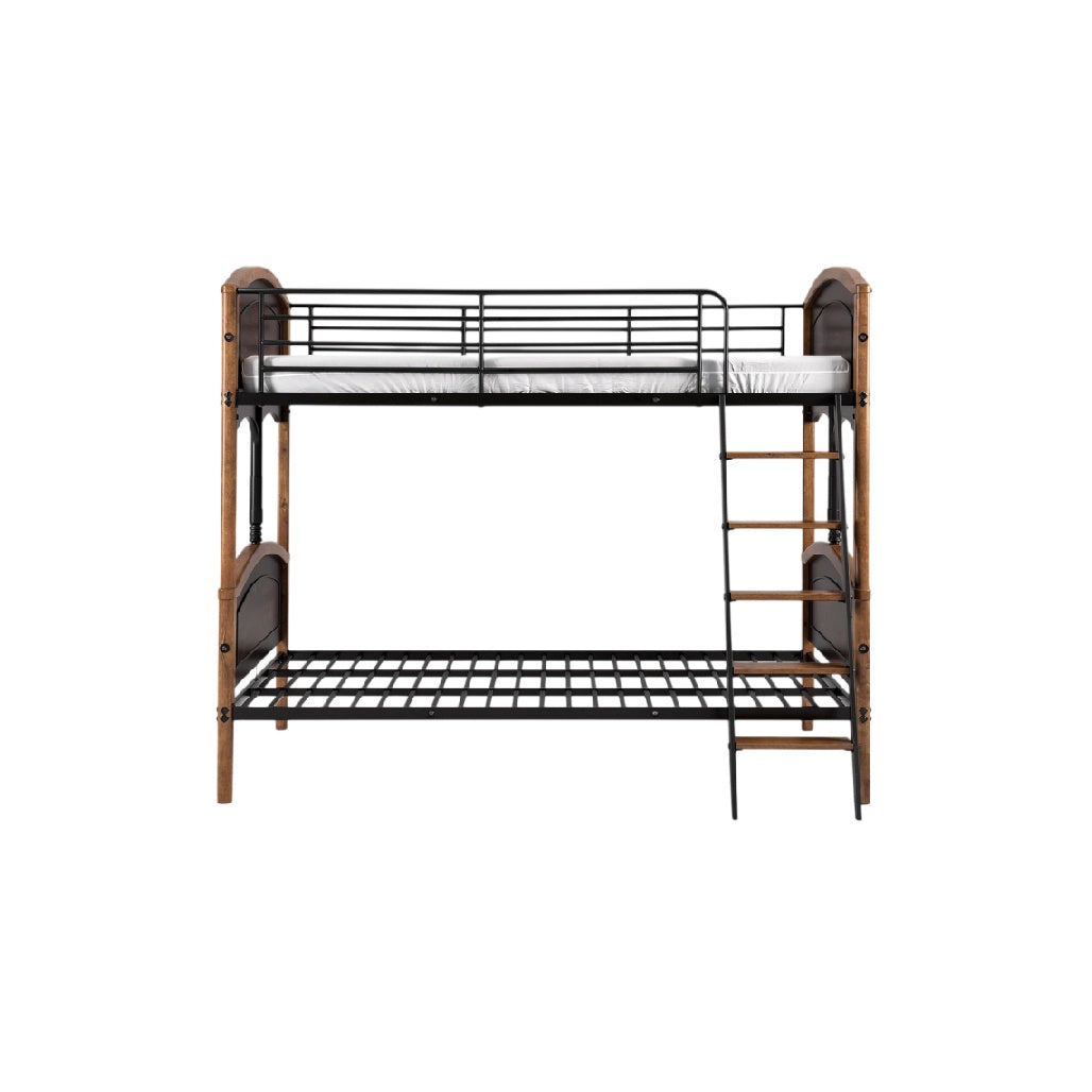 **Cama Bunker de Metal e Madeira com Escada**